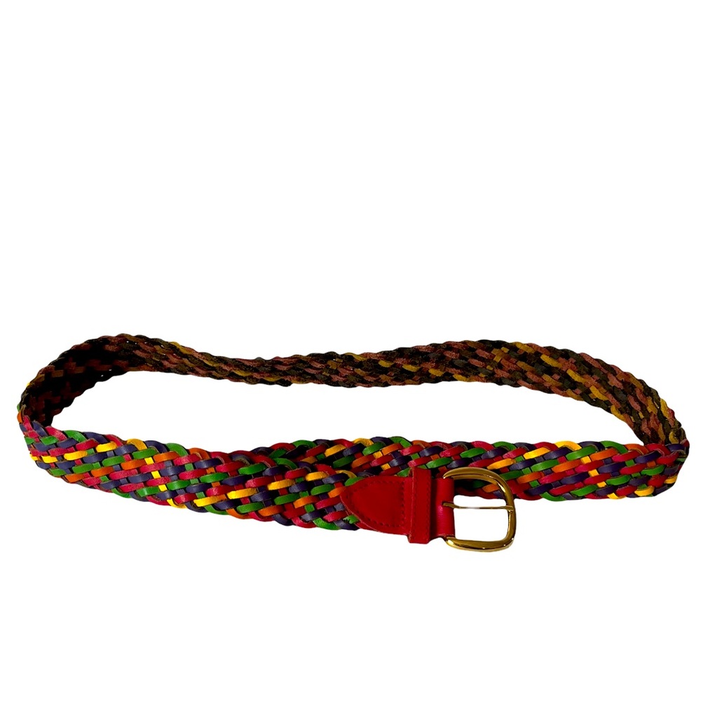 90’s Multicolored Woven or Braided Rainbow Leather Belt 43 Inches Long